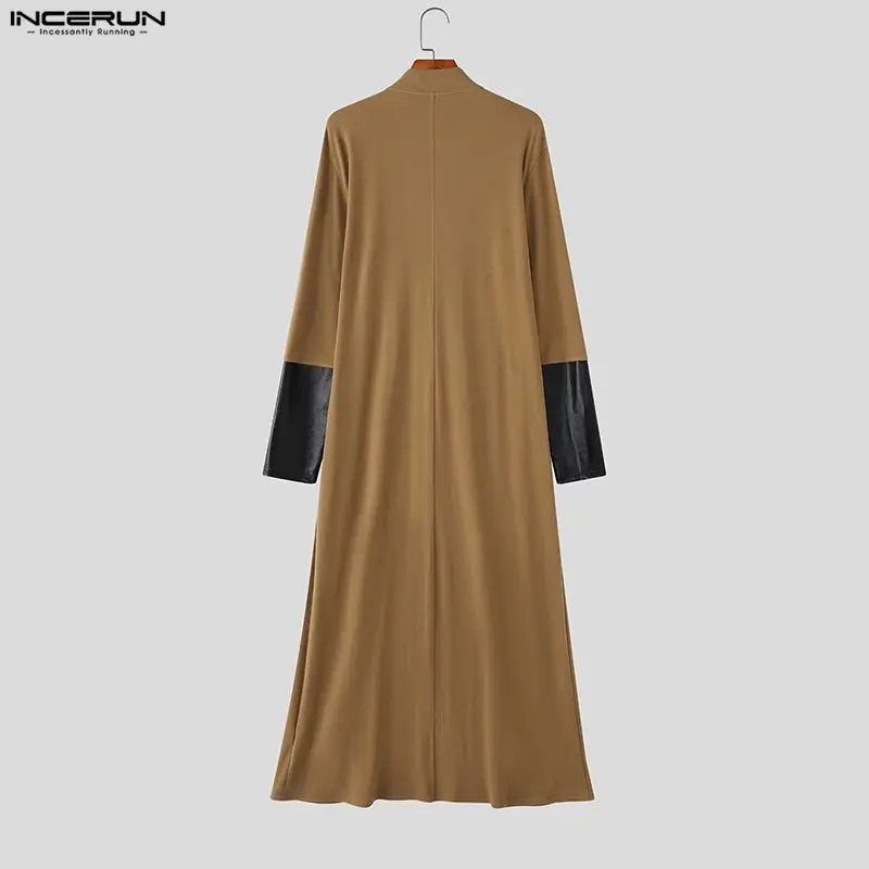 เสื้อโค้ทผู้ชาย INCERUN ทรงยาว แบบต่อผ้า คอตั้ง แขนยาว ติดกระดุม  แบบกันลม สไตล์สตรีทแวร์ แฟชั่นลำลอง