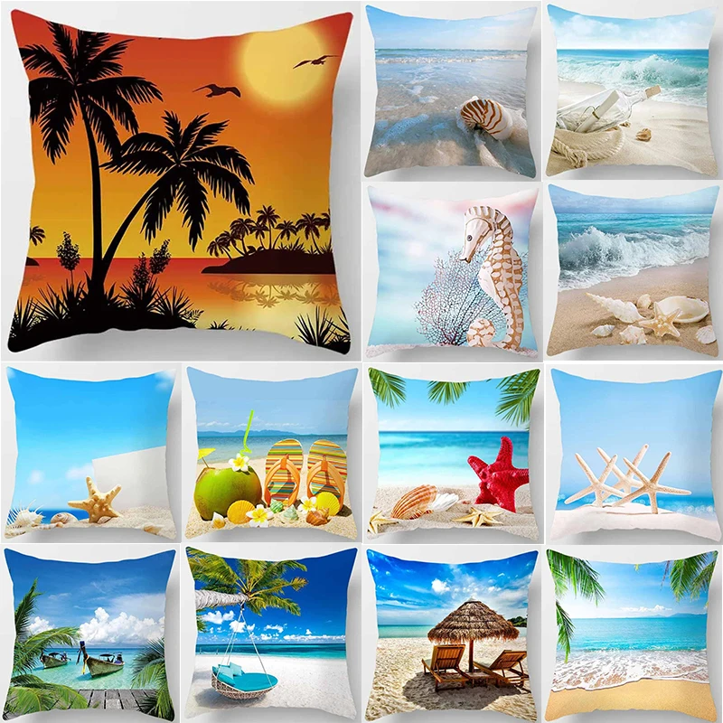 Beach starfish spray coconut tree style free print pillow case home decoration car sofa 40x40 cm polyester pillow case