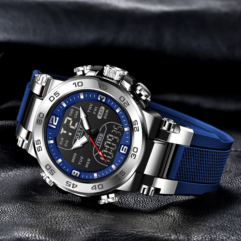 FOXBOX Sport Electronic Man Watch Fashion Casual Outdoor Dual Digital Display Clock Waterproof Date Alarm Weeks Watches for Men