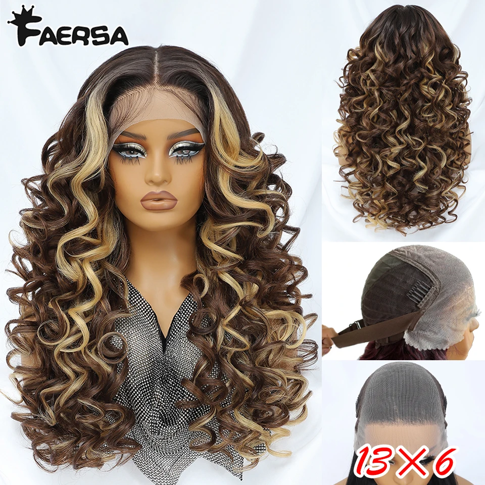 13X6 Latisha Synthetische Lace Front Pruiken Pre Geplukt Kant Frontale Pruik met Baby Haar voor Vrouwen Krullend Hoogtepunt Ombre Blonde Vrouwelijke