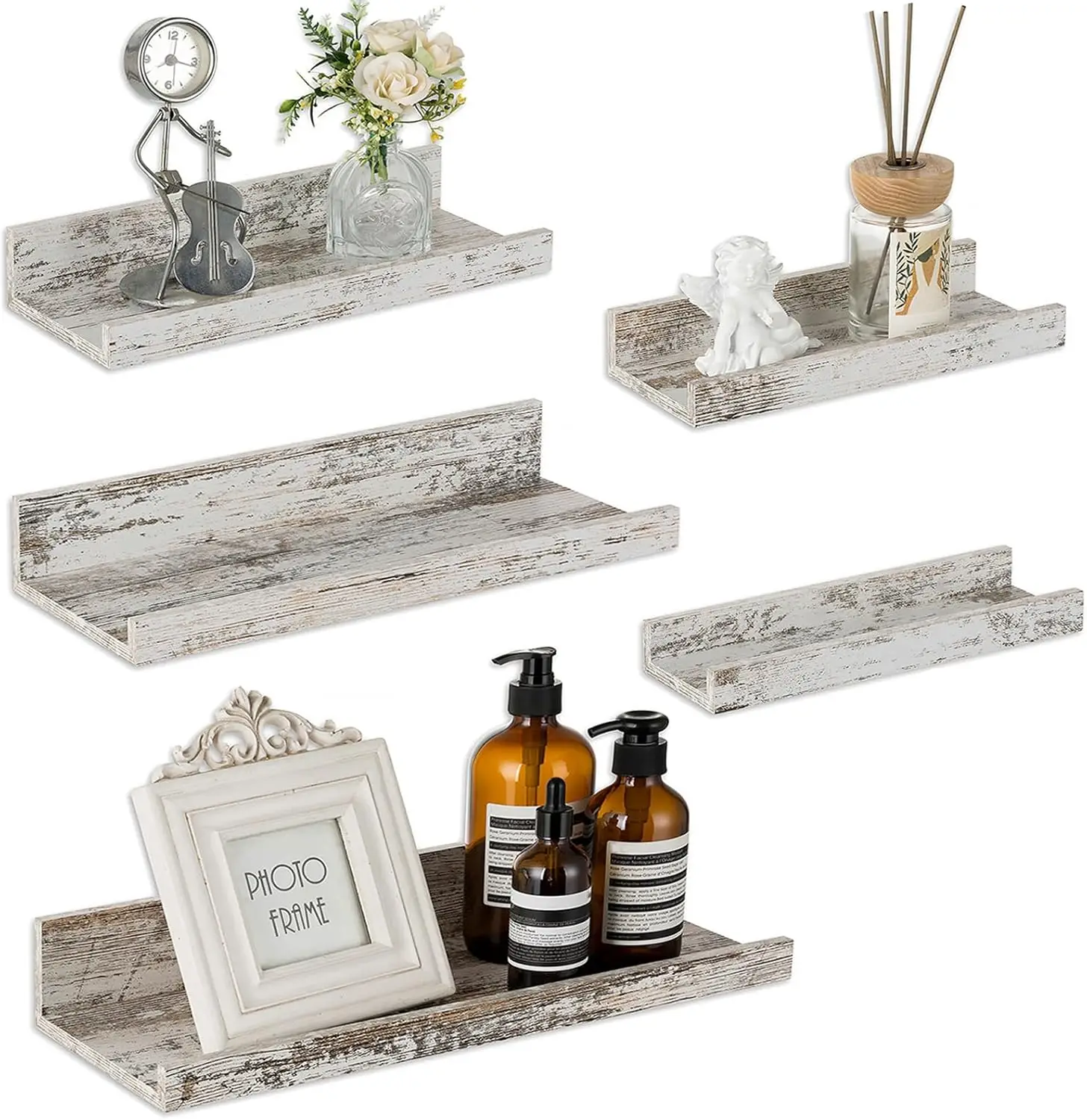

Rustic Shelves Wall-Mounted Distressed White - Farmhouse Wall Shelves 15.8 inch Wood Wall Decor Decorative Small Floati