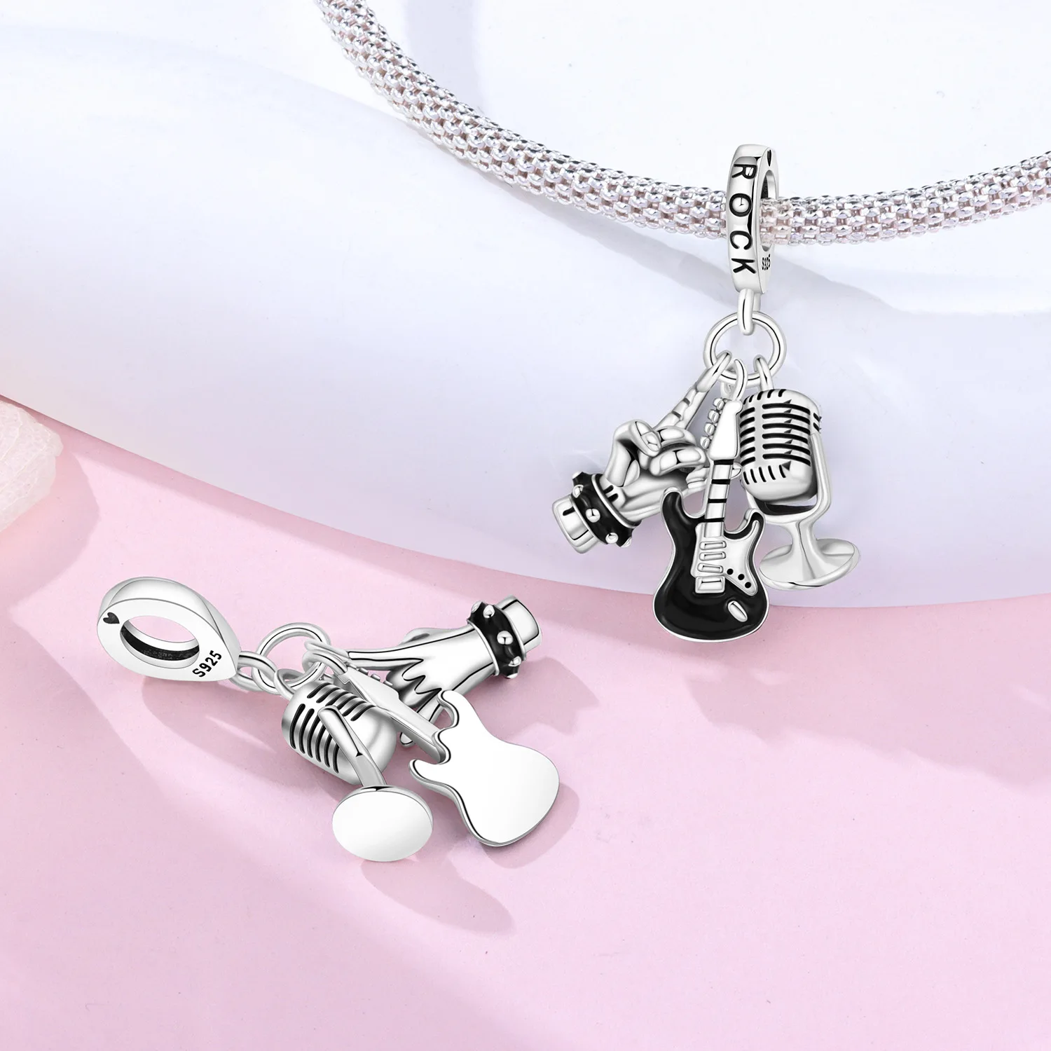 PANPOKI 925 Sterling Silver Rock Guitar Hobbies Interests Charms Beads Pendant Fit DIY Bracelet Necklace Jewelry Souvenir Gifts