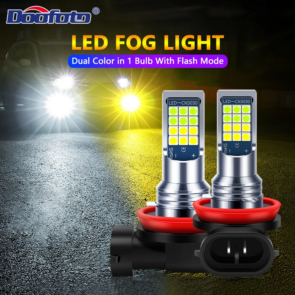 2PCS Strobe Car Fog Lamp H8 h11 LED 9005 9006 881 Auto Daytime Running Light Flash Driving Bulb White Yellow