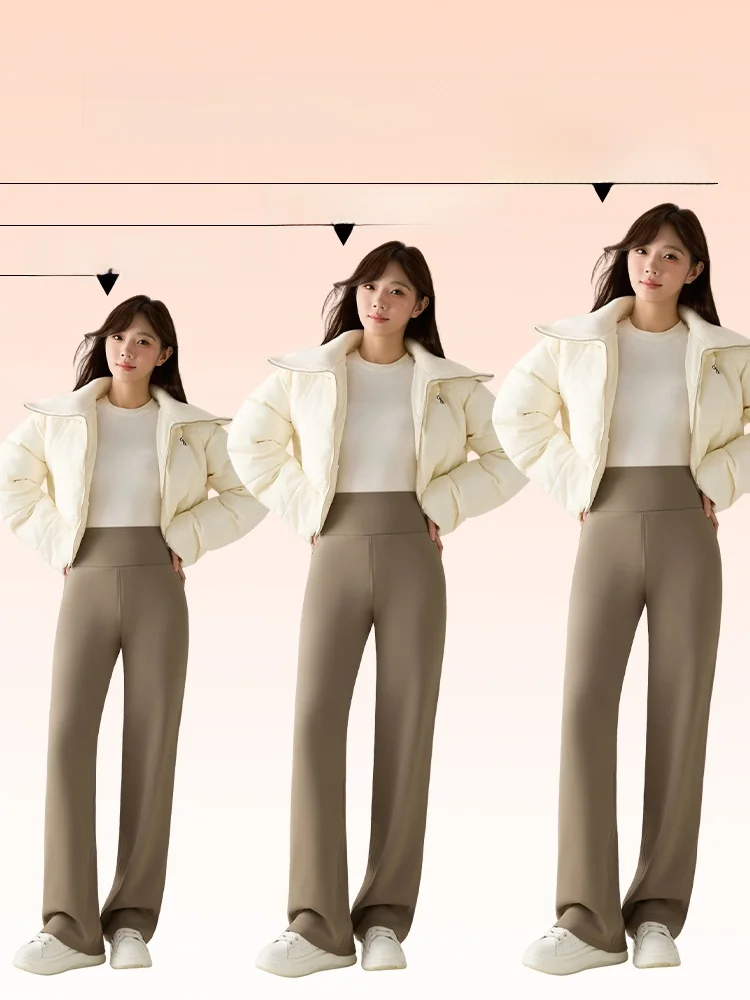 Thiened Fce Pantaloni da yoga a gamba larga Taglio dritto Pantaloni caldi dimagranti Non ingombranti Autunno Inverno Nuovi pantaloni da yoga Sle