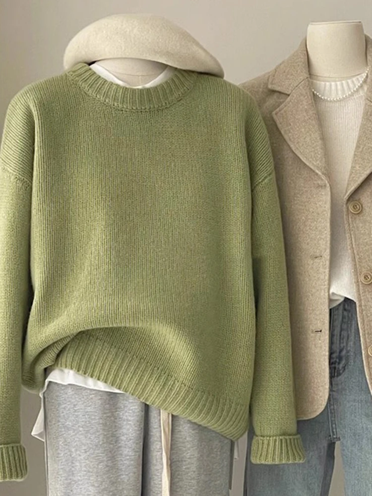 

Свободный свитер женский осенне-зимний корейский круглый трикотаж Ne Lazy Sle базовый слой Thiened Sweet Sle