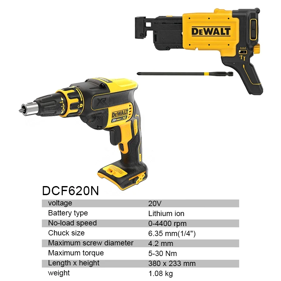DEWALT 1/2 unidades de pistola de parafuso sem fio para drywall 20V / acessório sem escova 360 °   Ferramenta nua de pistola de pregos de rotação DCF620N/DCF6202