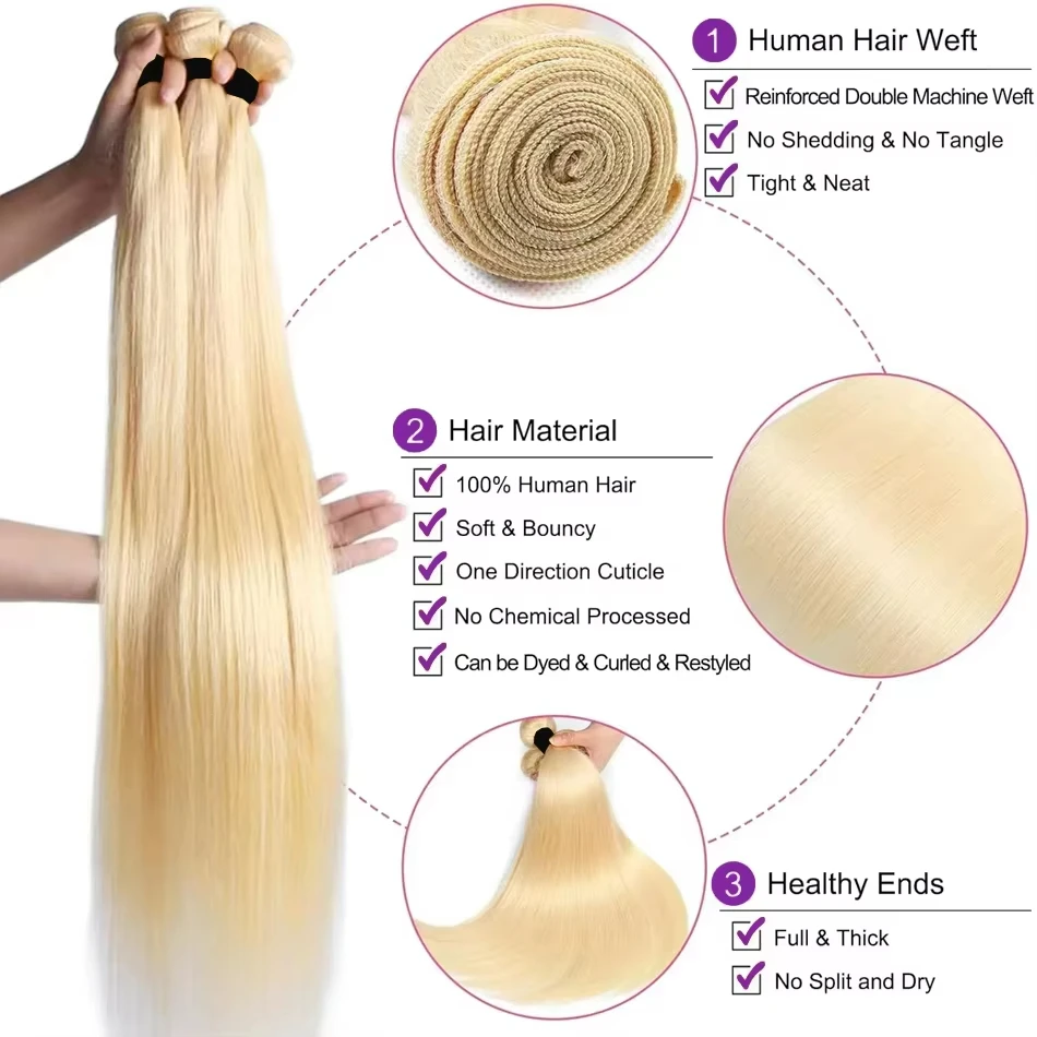 613 العسل شقراء العظام مستقيم 3 4 حزم 100% الشعر البشري البرازيلي 28 30 32 بوصة وصلات شعر خام لحمة مزدوجة بالجملة