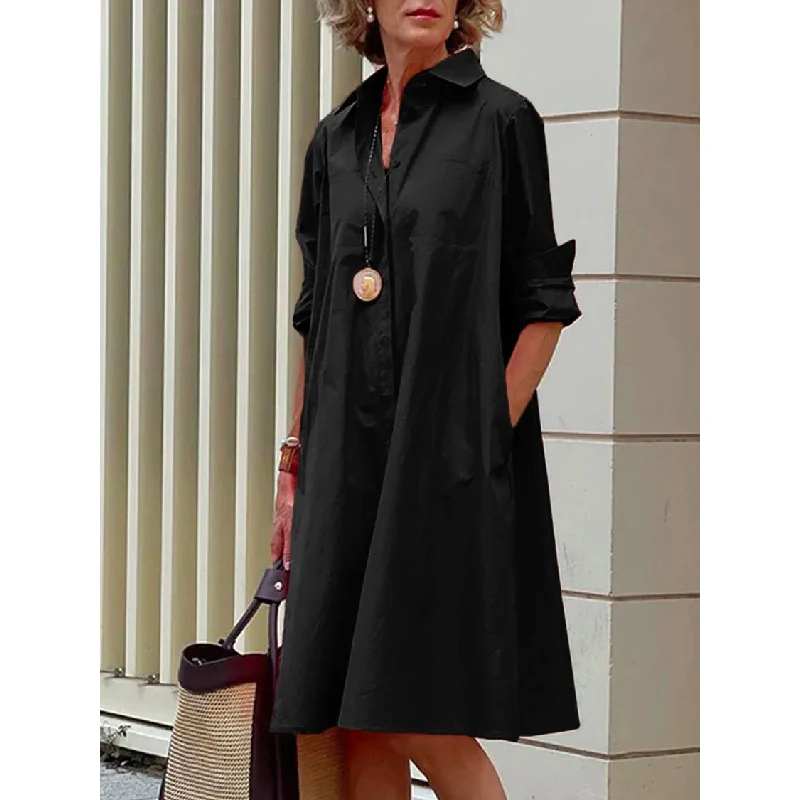 Tinaa Stylish Women\'s Solid Color Long Sleeves Lapel Midi Dresses Maxi Dresses for Women 2024 Casual Summer