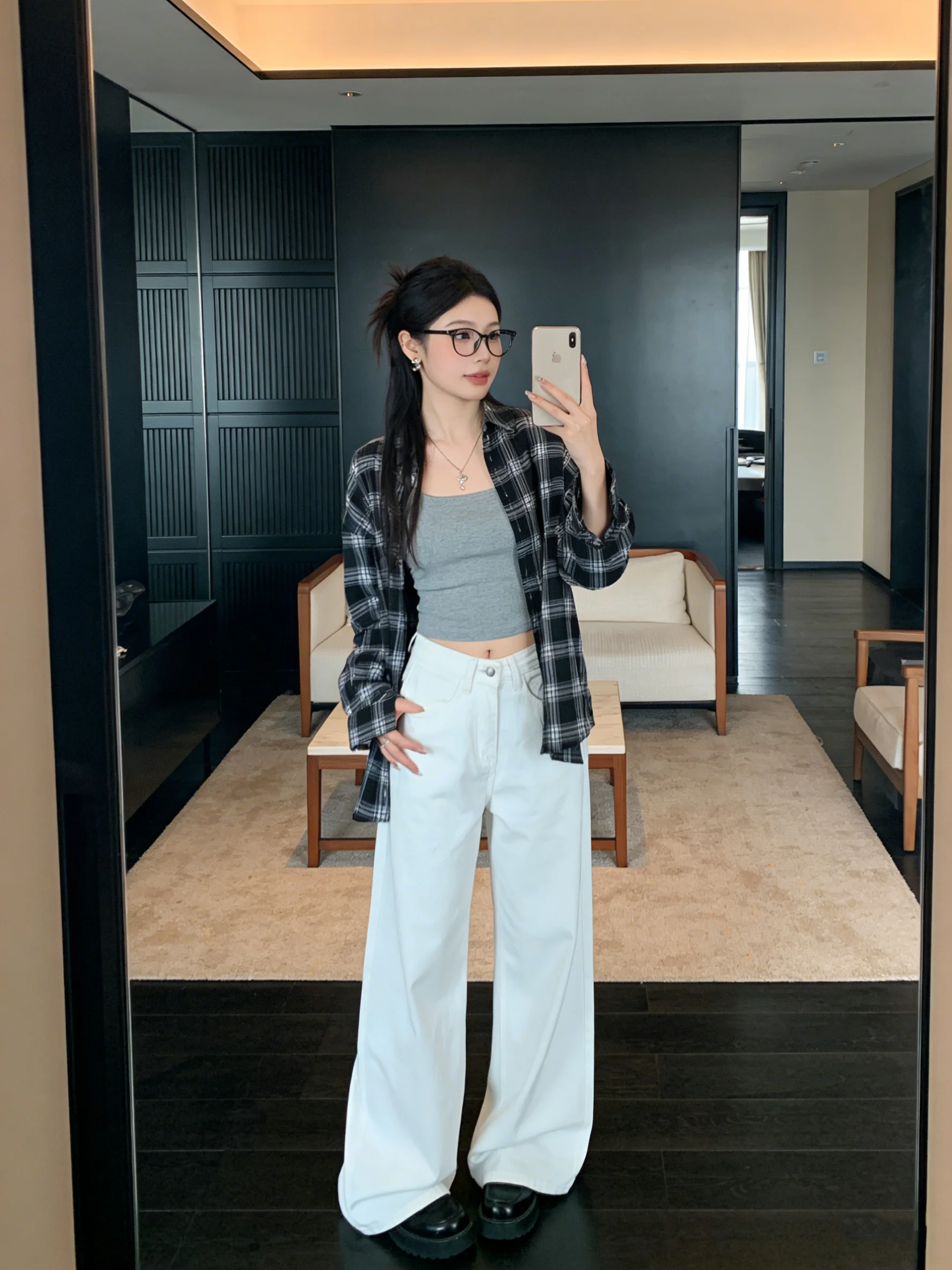 

Loose High Waist Wide Leg Jeans White Comfortable Skin-Friendly Lazy Style Spring Fashion Women's Premium Denim Pants