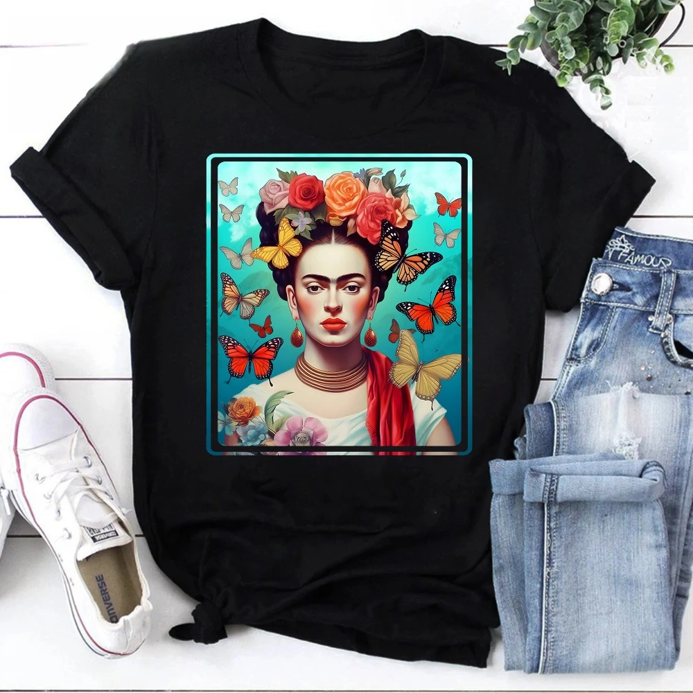 Camiseta Clásica Vintage de Frida Kahlo, Estilo Mexicano, Camiseta con Temática de Frida Kahlo, Estilo Harajuku, Ropa Estética de Manga Corta