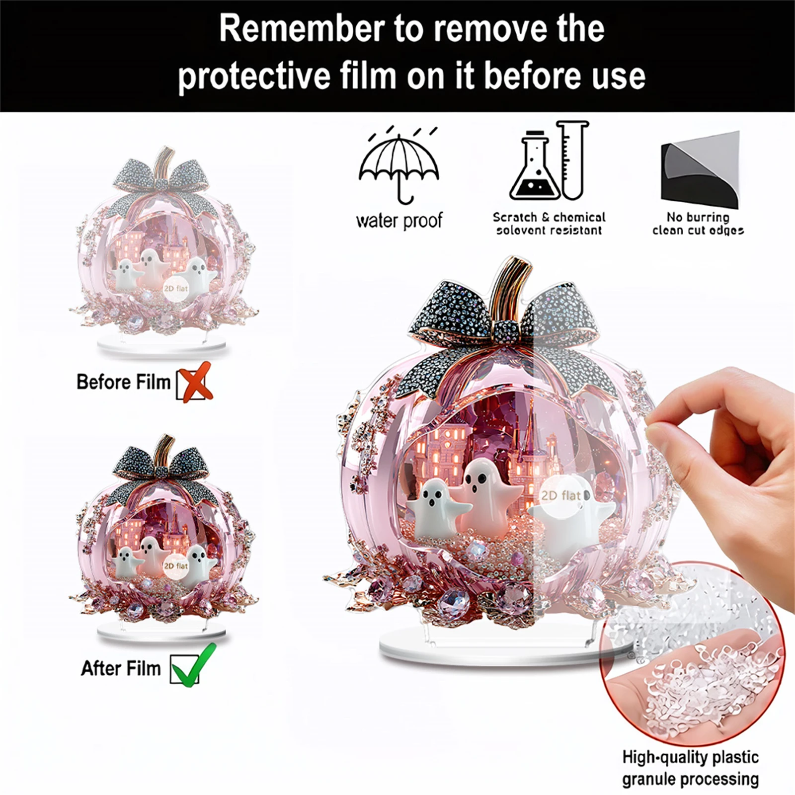 زينة حفلات الهالوين مخيف أكريليك كريستال شبح 2D تمثال مسطح زخرفة الجدول محور للديكور المنزل