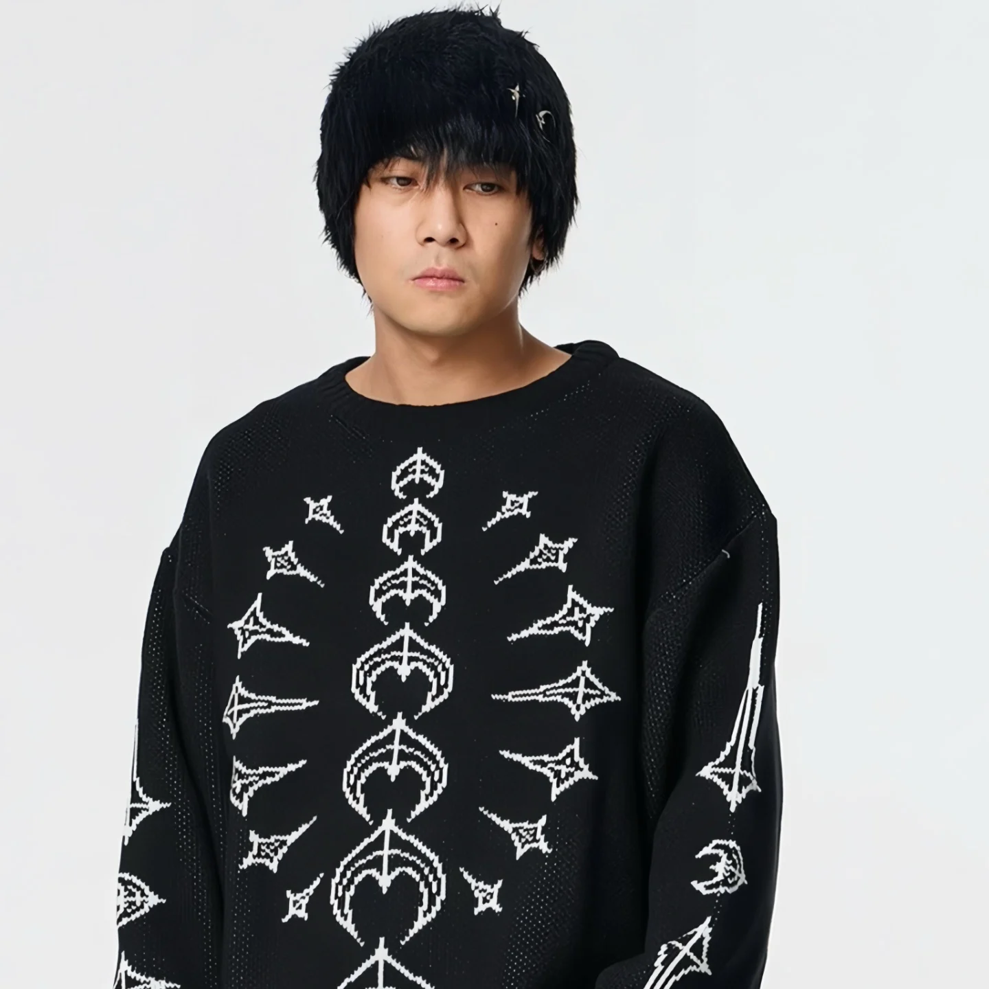 

Американский повседневный вязаный свитер с модным геометрическим узором, свободного кроя, удобный, с длинными рукавами и круглым вырезом, для молодежи