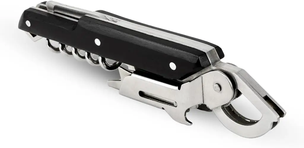 

Compact Sommelier's Corkscrew with Foil Cutter and Bottle Opener, Single Pull Manual Wine Opener, Black, 5.5 Inches