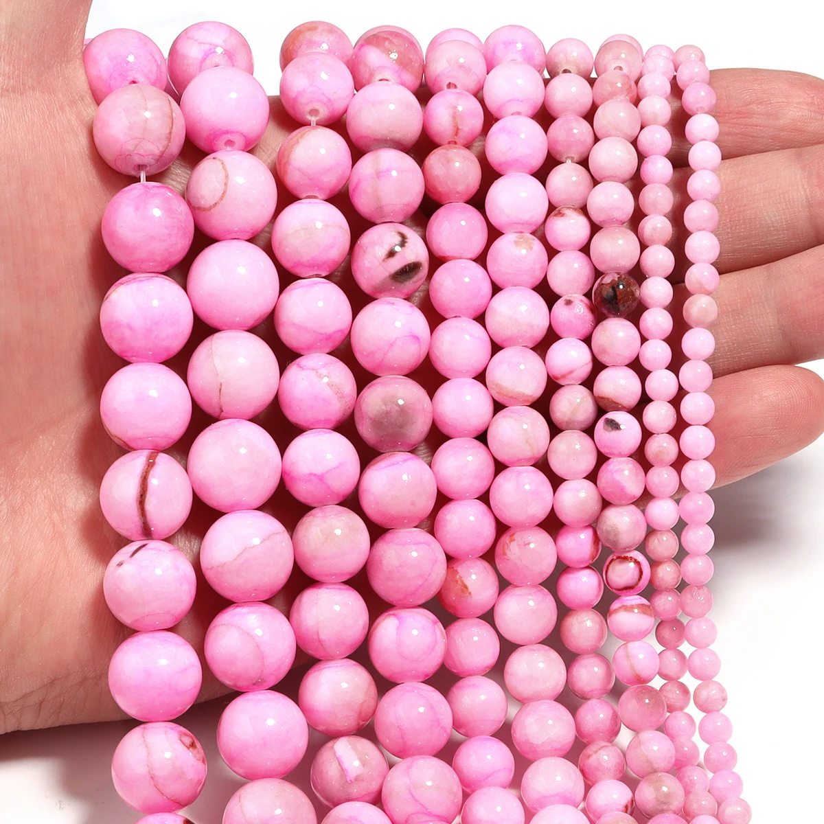 1strand/lot Pink Stripe Persian Jade Natural Stone Beads Round