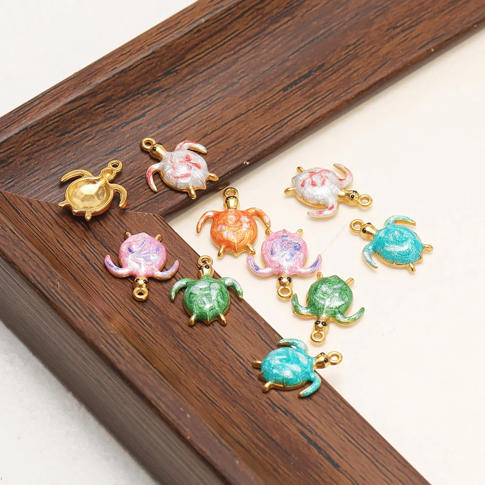 5Pcs Stainless Steel Enamel Small Sea Turtle Charms Necklaces Pendants for DIY Women Jewelry Children Bracelets Earrings Making - view 6