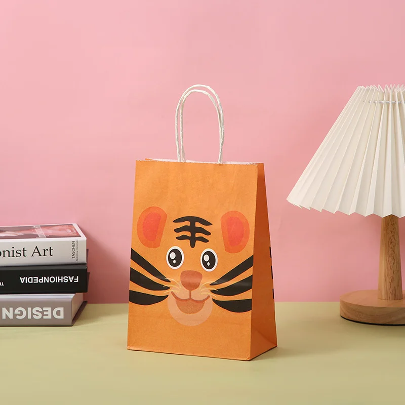 StoBag 24pcs Cartoon Animal Kraft paper Gift Tote Packaging Bags Children for Candy Snack Storage Pouch Birthday Party Favors