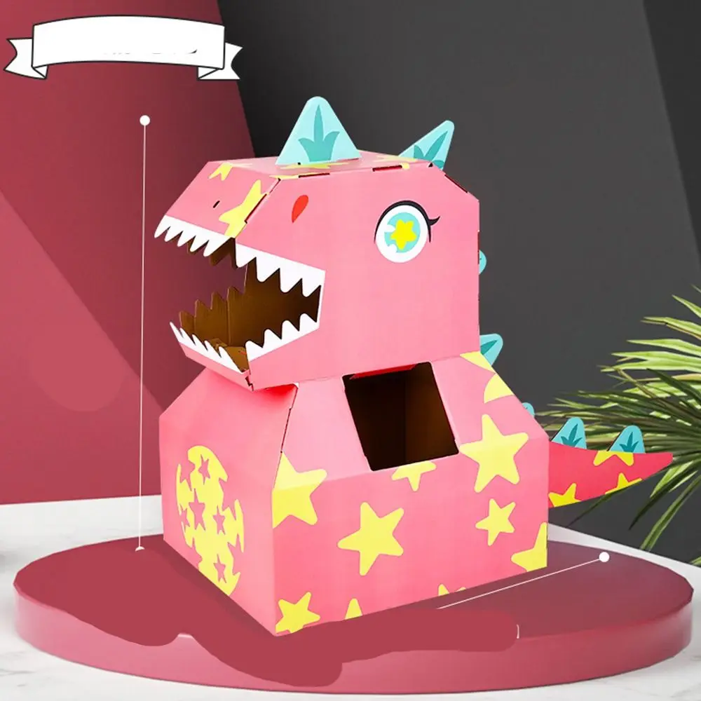 

Забавная картонная коробка ручной работы в виде динозавра, носимая сумка-костюм из бумаги, подарки на день рождения