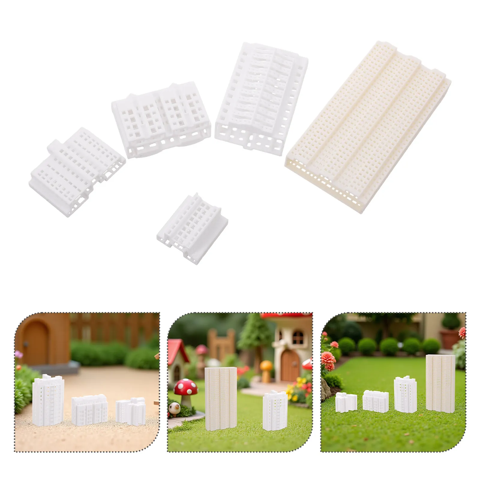 

4Pcs High-Rise Architecture Scale Kits White Plastic Detailed Miniature Buildings Set for City Diorama Sand Table Layout Craft