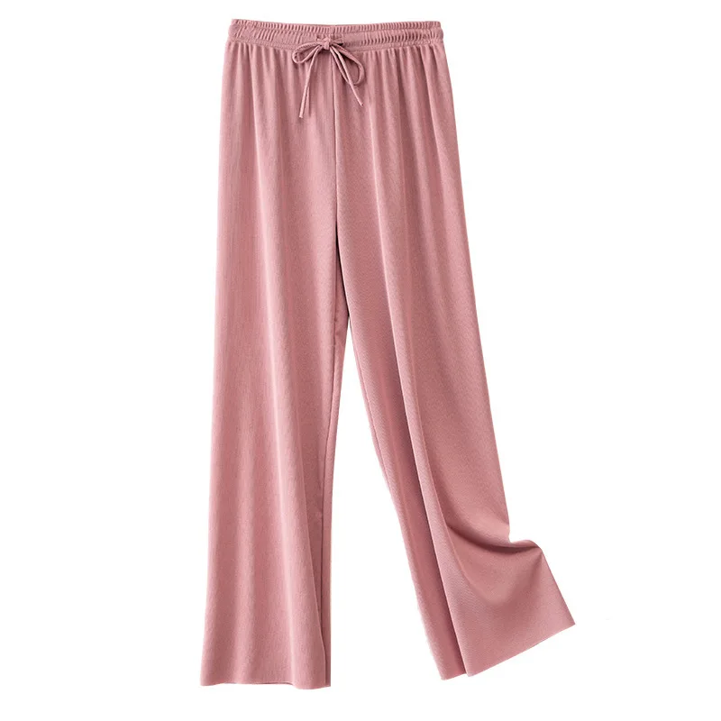 Popular ice silk threaded wide-leg pants for women summer thin high-waist draped 2024 new straight casual sun protection pants