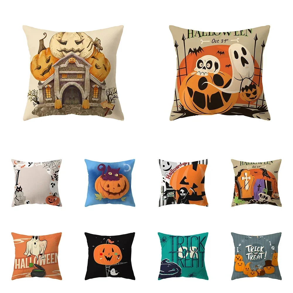 

Home Decor Halloween Theme Scary Pumpkin Print Pattern Cushion Cover Sofa Decoration Square Throw Pillow