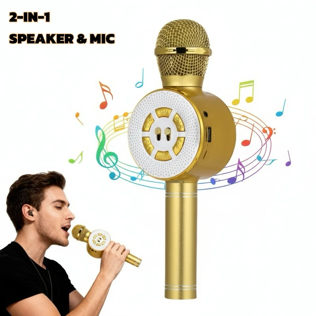 Microfone de alto-falante de karaokê sem fio Bluetooth, som HIFI, bateria grande, reprodução USB/TF, função de selfie, uso em festas/eventes