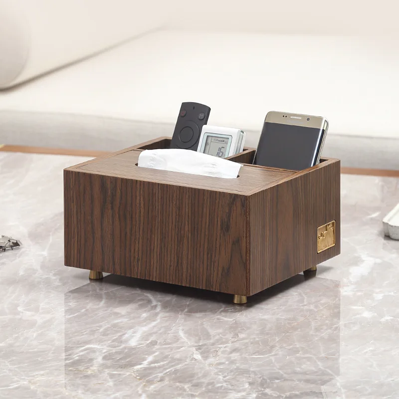 Wooden tissue box home living room light luxury multi-functional tea table remote control storage box desktop paper box