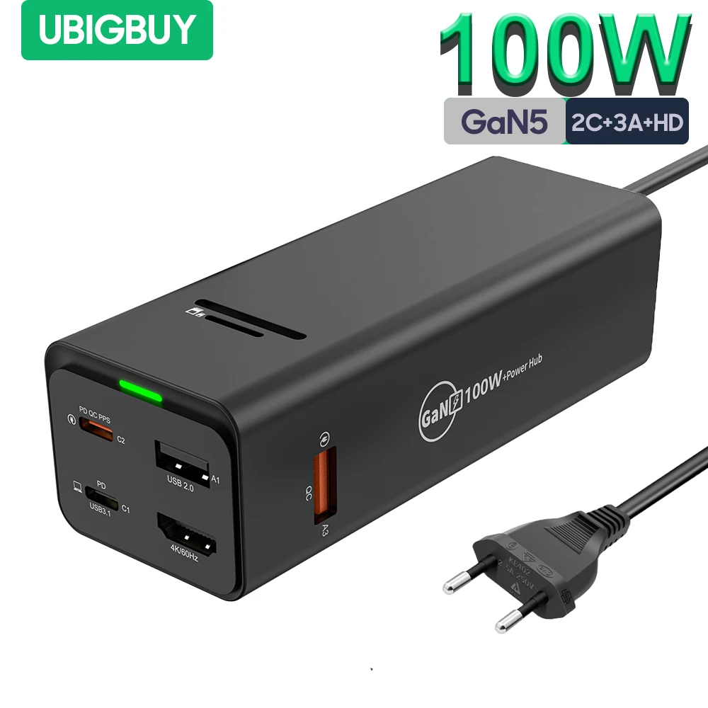 

Ubigbuy 100 Вт 67 Вт GaN5 зарядное устройство HUB Быстрая зарядка для iPhone 4K 60 Гц HDMI-совместимый USB Type C адаптер для переключателя паровой палубной док-станции