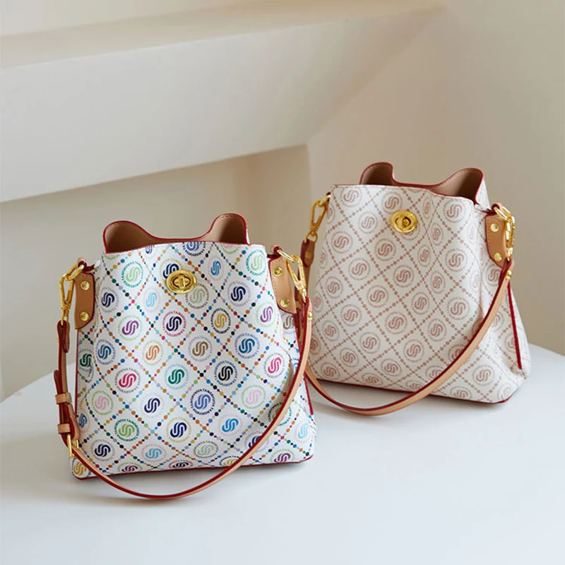 

Модная сумка-ведро, роскошный брендовый дизайн, новая высококачественная дорожная универсальная сумка через плечо с принтом для поездок на работу, большая вместительная сумка через плечо