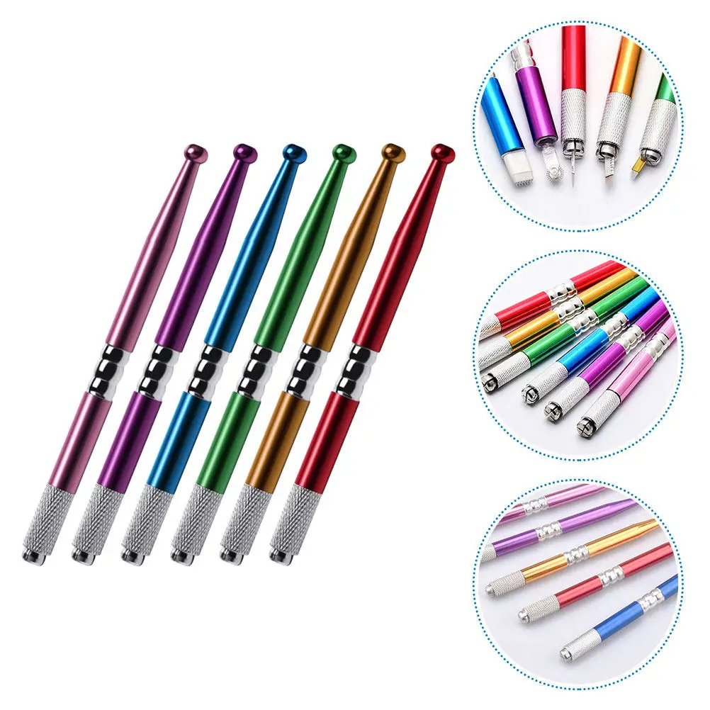 

6Pcs Embroidered Manual Pens Professional Eyebrow Tattoo Tool Smooth Anti-Skid Grip Eyebrow Pencils Supplies