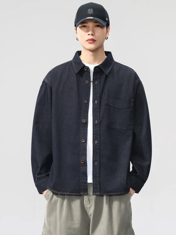 

Американская высококачественная джинсовая рубашка оригинального цвета с свободным воротником, мужская, осенне-зимняя, повседневная, модная верхняя одежда