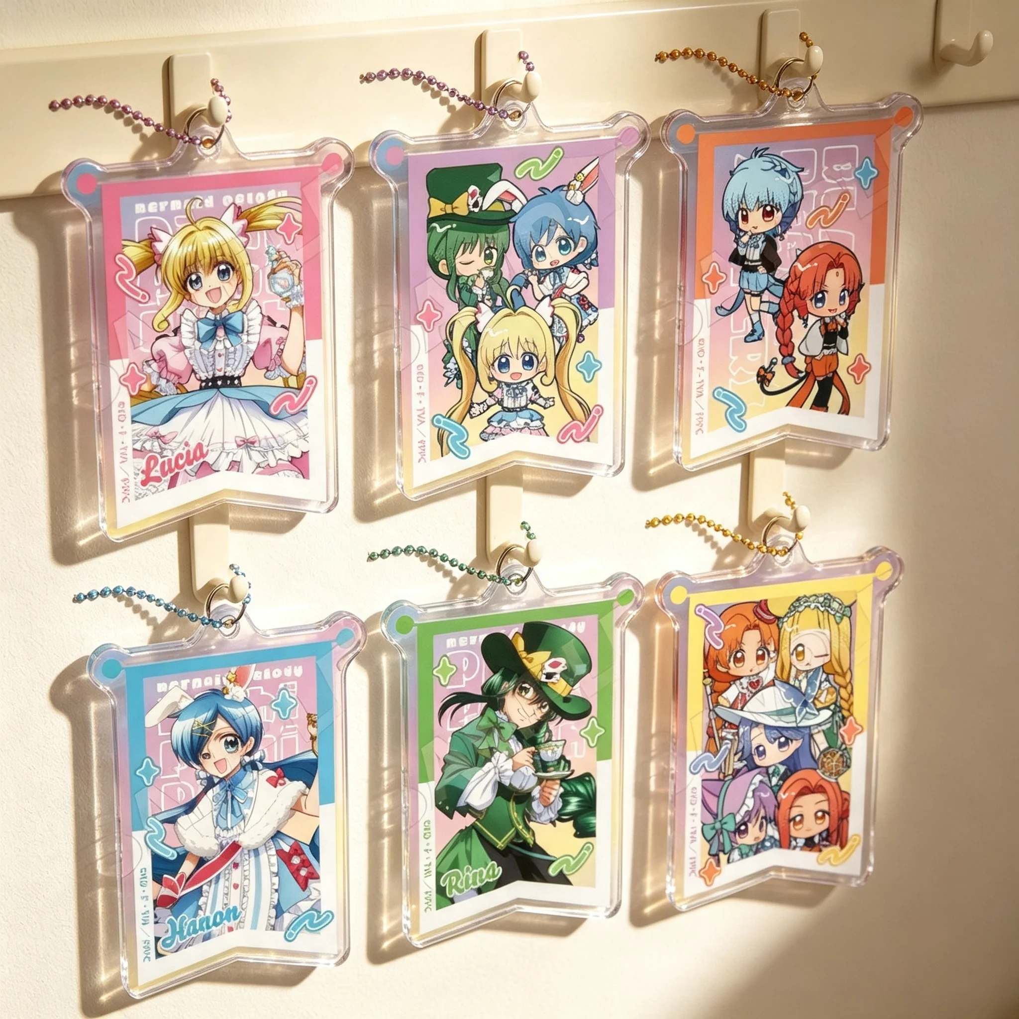 Anime Mermaid Melody Pichi Pichi Pitch Alice Ver Lucia Nanami Hanon Hosho Rina Toin Llaveros de Acrílico Colgantes para Bolsas