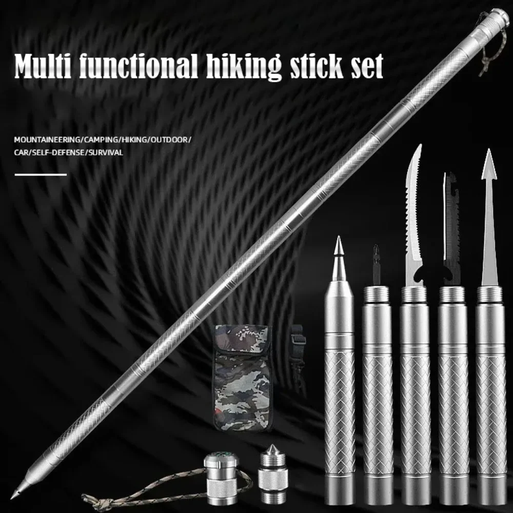 New Professional Outdoor Mountaineering Stick Multi-function Metal Self Defense Stick Travel Mountain Camping Survival Tools