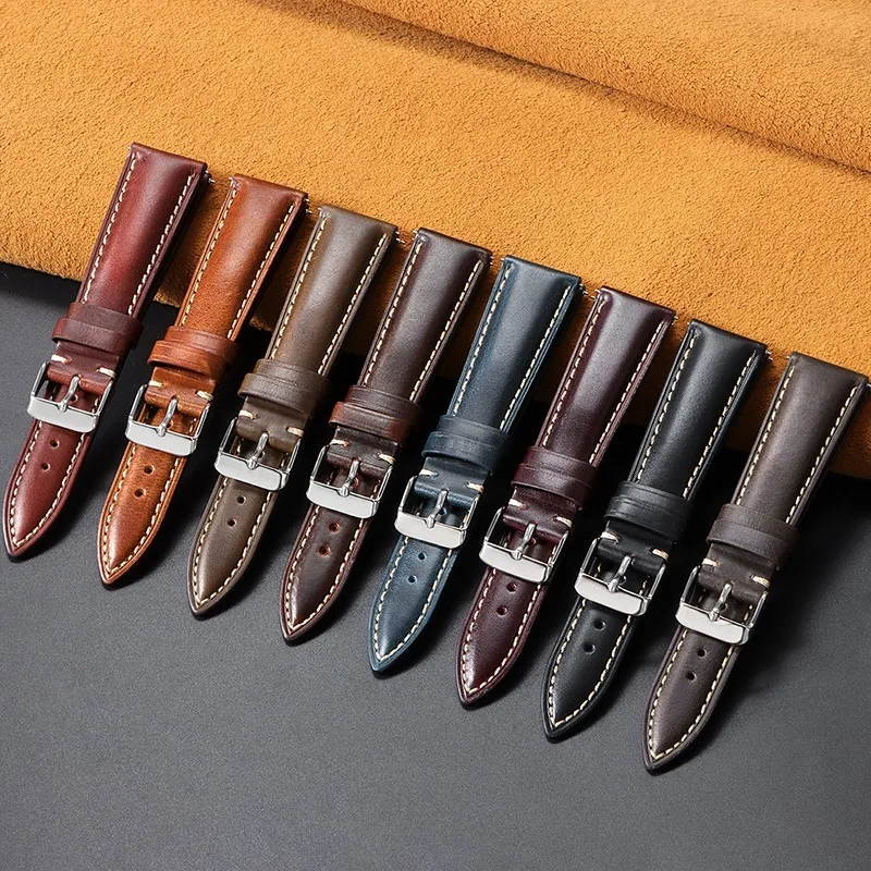 

Кожаный ремешок из масляного воска 18 мм, 19 мм, 20 мм, 21 мм, 22 мм, универсальный браслет из телячьей кожи, быстросъемный ремешок для часов для Huawei Watch GT5/GT4/GT3