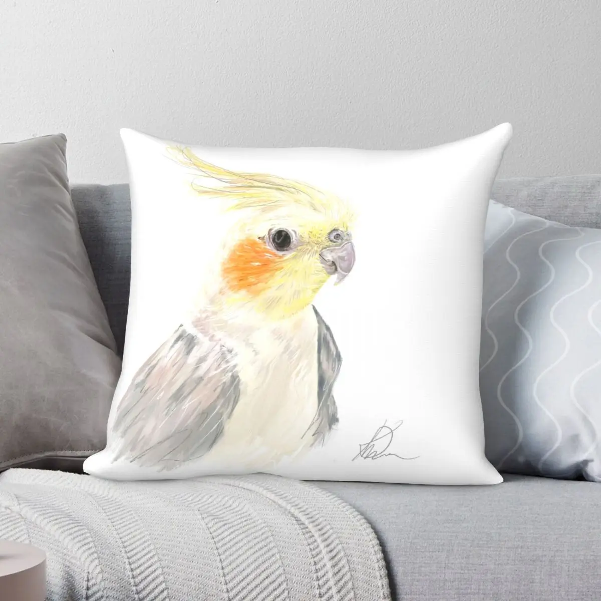 Cockatiel-fun Loving Square Pillowcase Polyester Linen Velvet Pattern Zip Decor Pillow Case Room Cushion Case