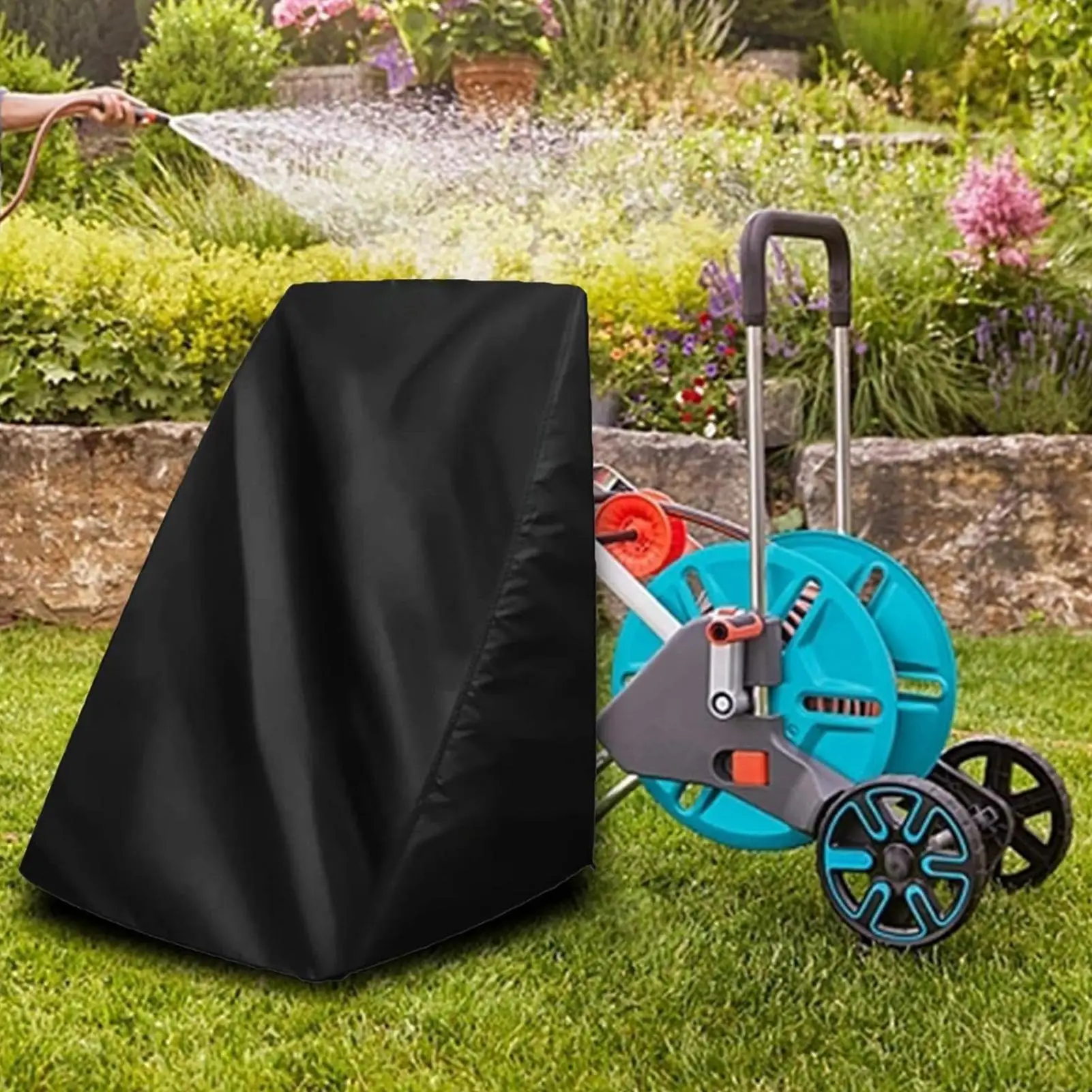 Outdoor Hose Reel Cover 66x63x88cm Waterproof Oxford Fabric Protector With Drawstring Dust Sun Rain Snow Resistant Guard