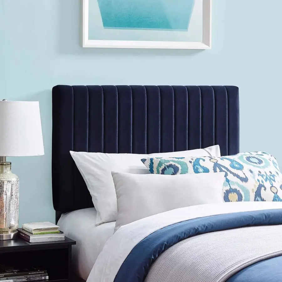 

Двойное изголовье с бархатной обивкой Keira Channel Tufted Performance, темно-синее