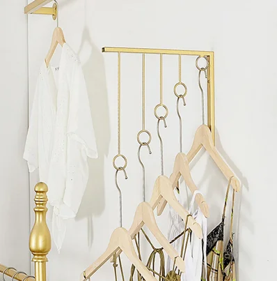 Gold Clothing Selling Store Hangers Display Rack Iron Art Shelf Wall Hook Garment Show Save Space Cloakroom Underwear Organizer