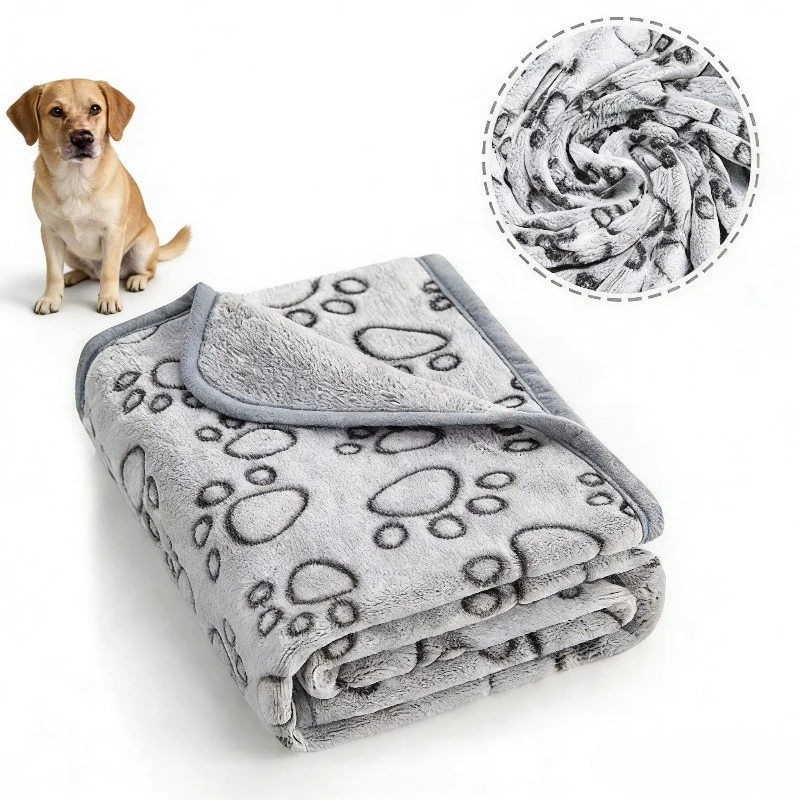 

Warm Flannel Pet Blanket Embossed Paw Print Design Soft Cozy Throw Mat for Dogs Cats Sleep Bed Mat Winter Heat Retention Cushion