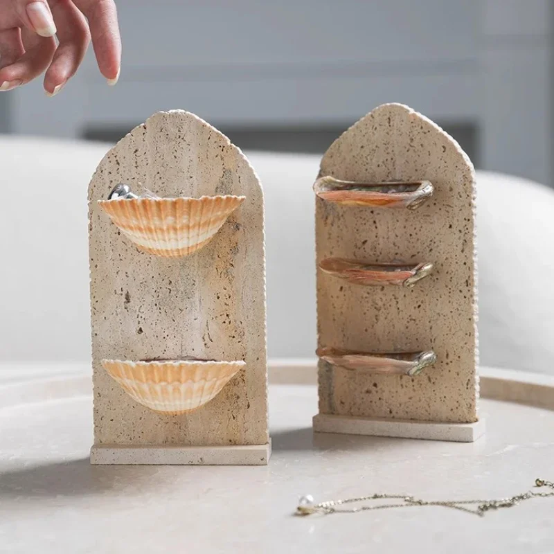 Shell Jewelry Storage Hanger, Abalone and Conch Jewelry Ring, Earrings, Travertine Finishing Rack, Decorative Ornaments.