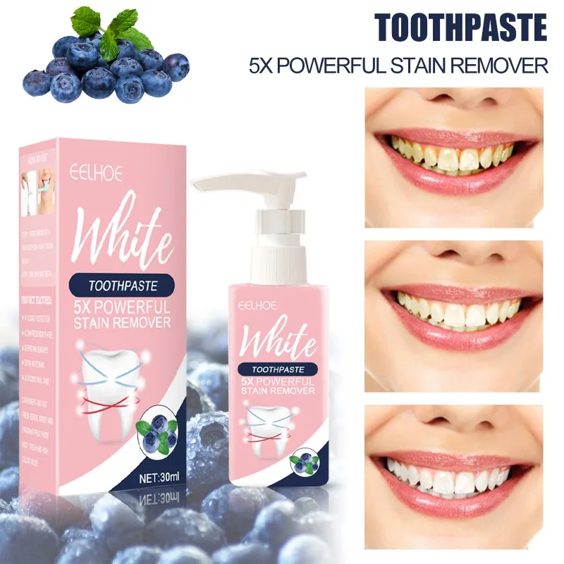 Teeth Whitening Mousse Blueberries Cleaning Cigarette Stains Repair Bright Neutralizes Yellow Tones Dental Plaque Fresh Breath