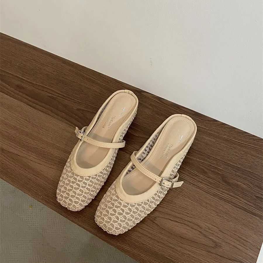 Bailamos Elegant Women Square Heels Sandals Shoes Slipper Female Slip On Footwear Fashion Round Toe Pumps Slides Ladies Heels Sh