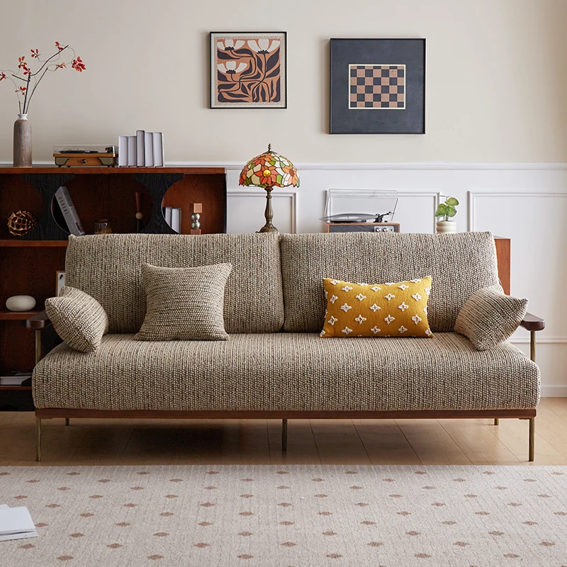 

Medieval solid wood sofa minimalist Bauhaus small apartment living room double triple straight row sofa