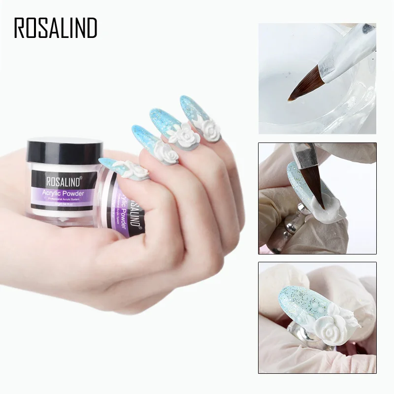 ROSALIND Reine Farbe Acryl Pulver Flüssigkeit Set Kristall Klar Nagel Pulver Mit Schnitzen Blume Professionelle Pinsel Maniküre Werkzeug Kit