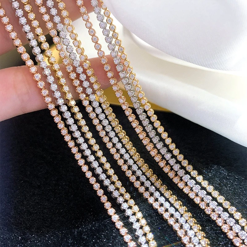 Aazuo 18K White&Yellow&Rose Solid Gold Natrual Diamond 3.0ct Classic Tennis Bracelets For Woman Upscale Trendy  Engagement Party