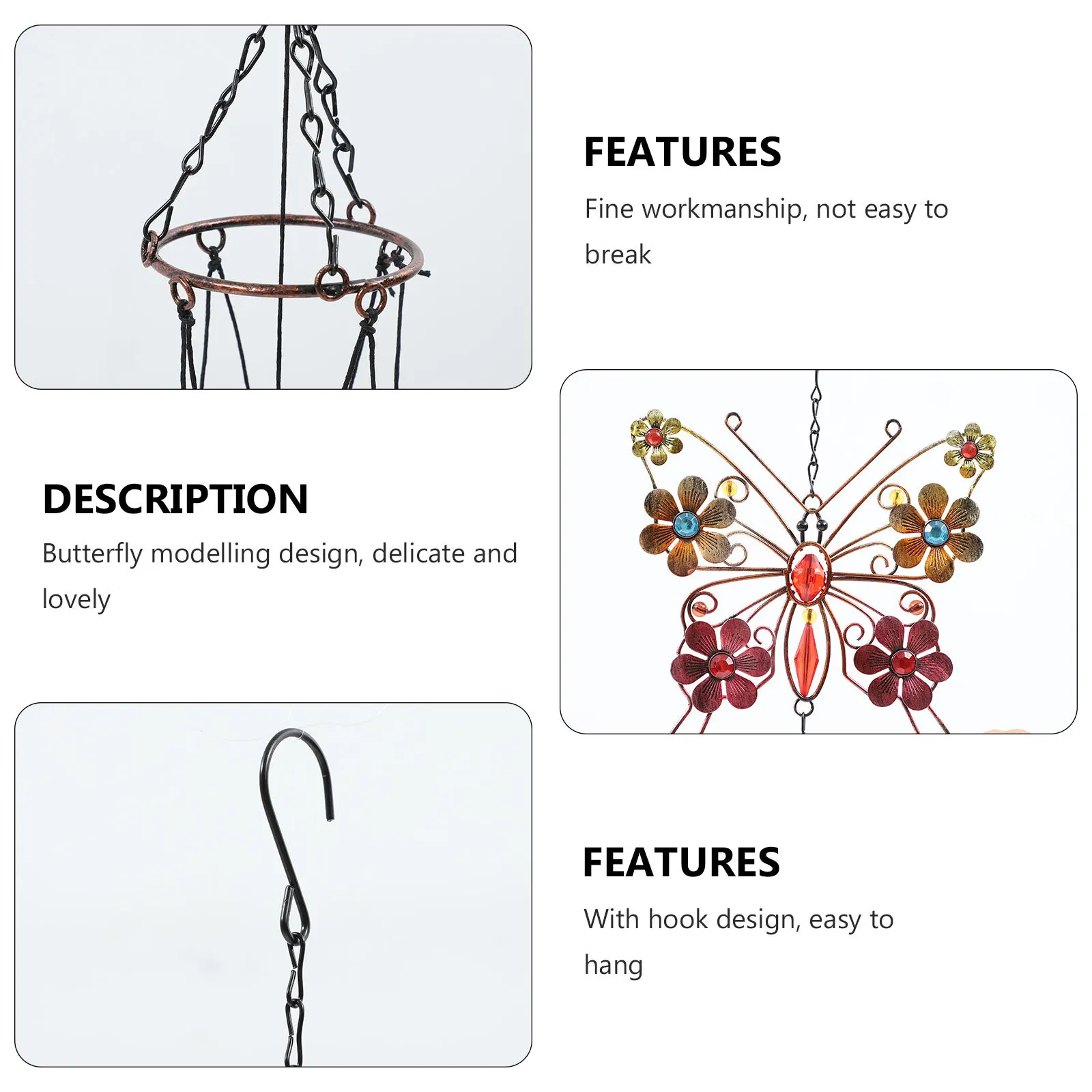 

1Pcs Rustproof Butterflies Wind Chime Durable Iron Art Hanging Garden Patio Wall Decor Outdoor Wind Bell Pendant