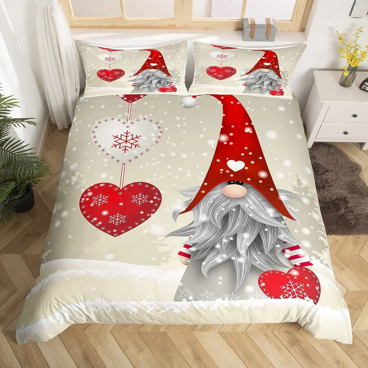 Christmas Gnomes Duvet Cover Set Santa Claus Xmas Comforter Cover Merry Christmas Bedding Sets Winter Snow Holiday Quilt Cover