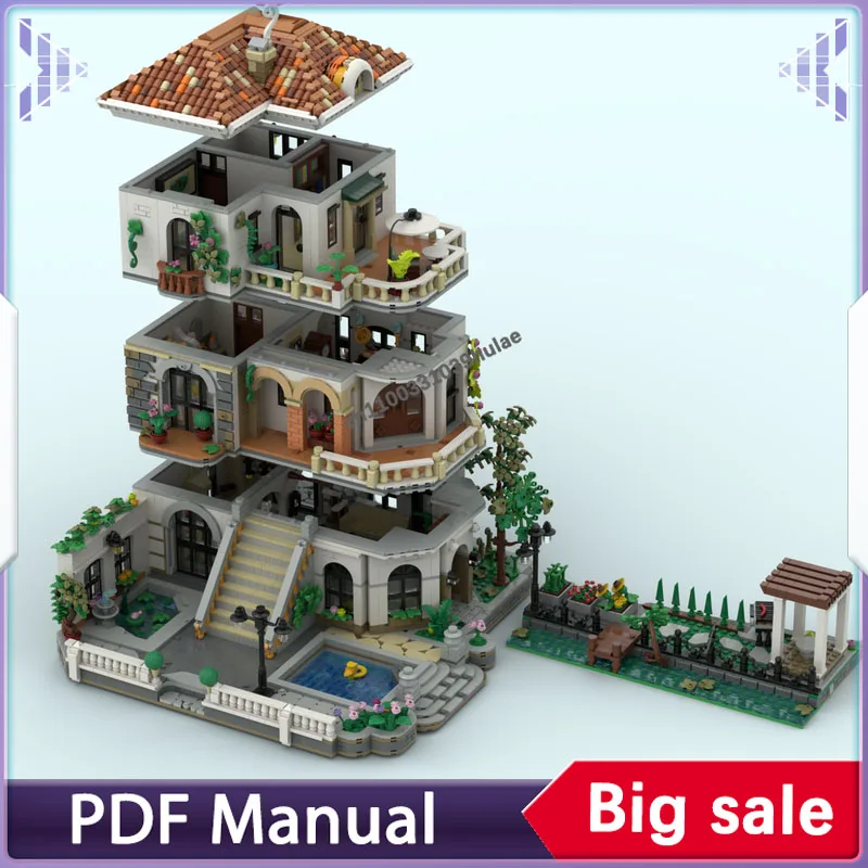 Riviera Courtyard Manor Building blocks set Mediterranean Villa accessory decoration adults bricks Decoration Christmas gift