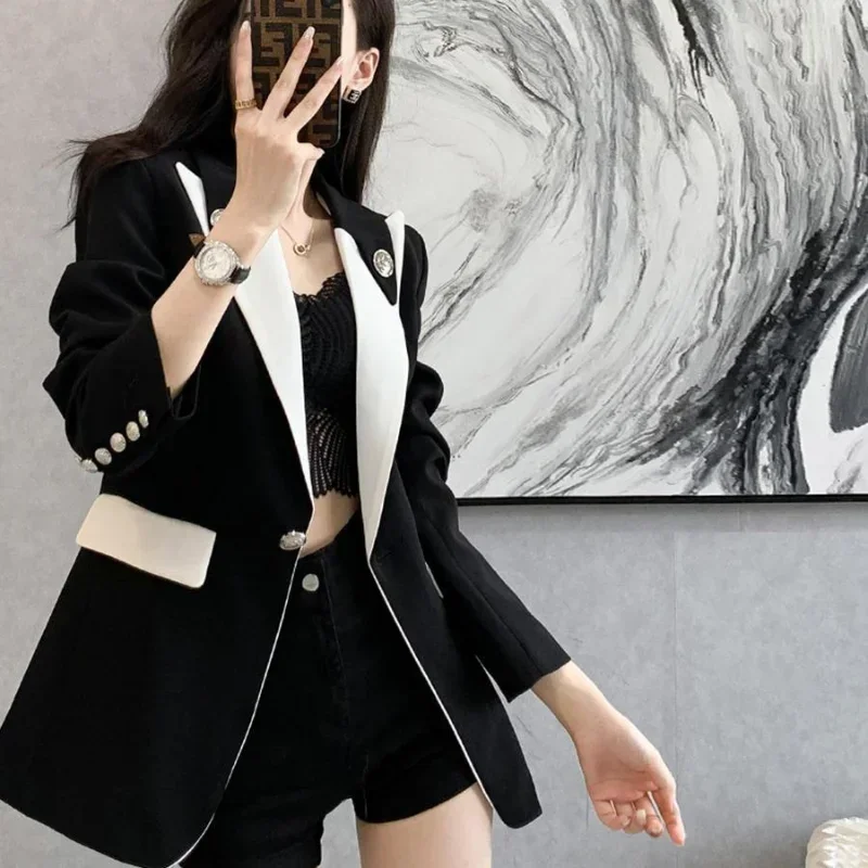 Clothing Female Coats and Jackets Outerwear Jacket Dress Slim Over Colorblock Women\'s Blazers Long Tailoring in Promotion Sale