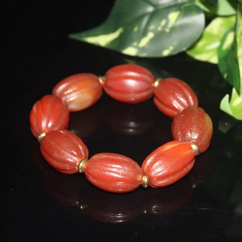 

Old Agate Melon Beads Bracelet Old Red Agate Olive Nut-Shaped