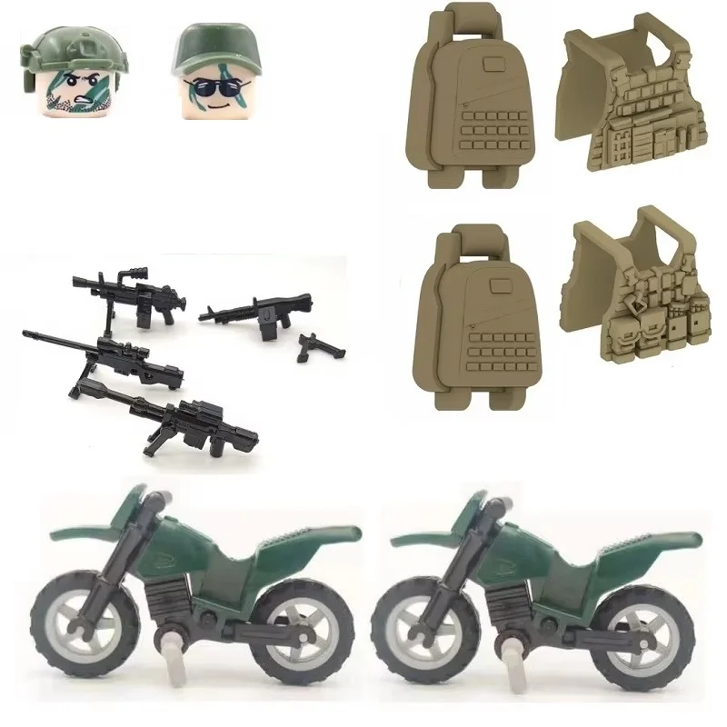 Military SWAT Camouflage Specia Force Motorcycle Modern Warfare Soldier Weapon Guns Army Figures MOC Building Block Brick Toys